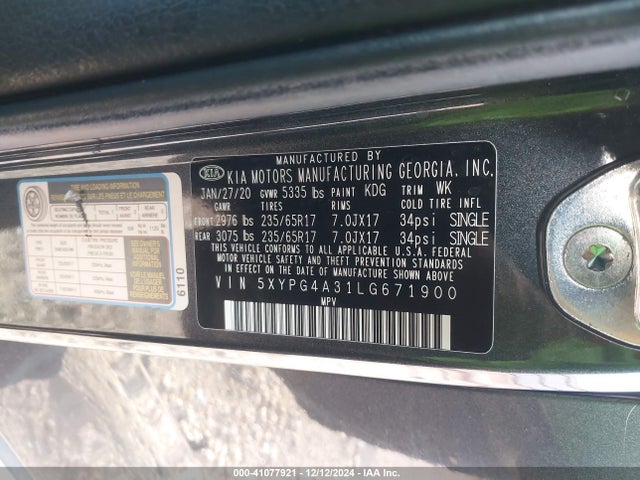 KIA Sorento 2.4l Lx 2020 5XYPG4A31LG671900 Image 9