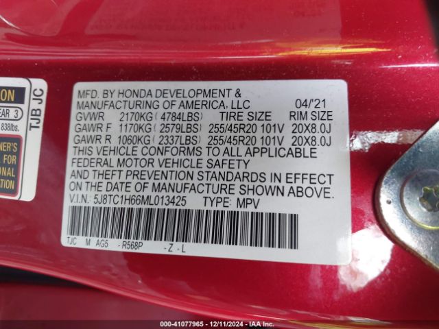 5J8TC1H66ML013425 Acura Rdx A-spec Package