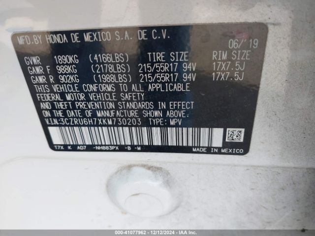 3CZRU6H7XKM730203 Honda Hr-v Ex-l