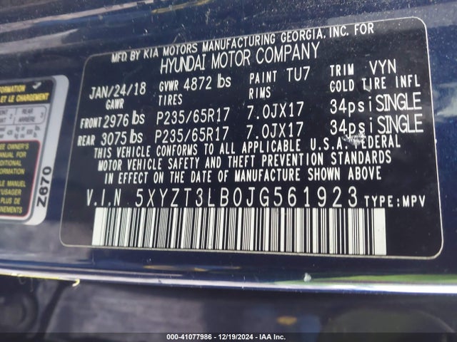 5XYZT3LB0JG561923 Hyundai Santa Fe Sport 2.4l