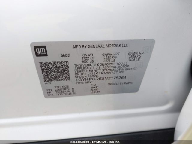 1GYKPCRS8NZ175264 Cadillac Xt6 Premium Luxury