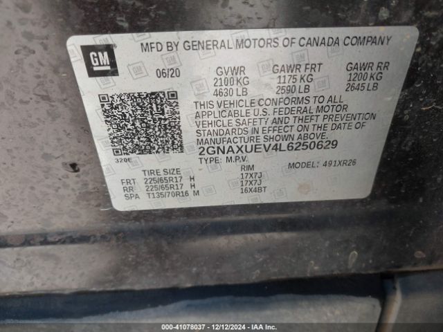 2GNAXUEV4L6250629 Chevrolet Equinox Awd Lt 1.5l Turbo