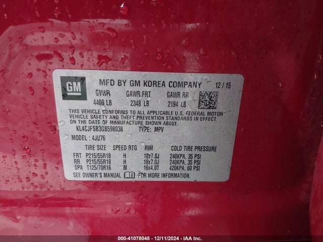 KL4CJFSB3GB598038 Buick Encore Convenience