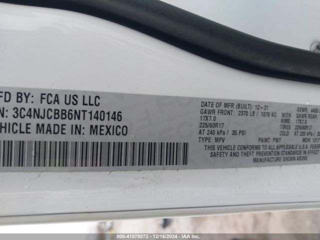 3C4NJCBB6NT140146 Jeep Compass Latitude Fwd