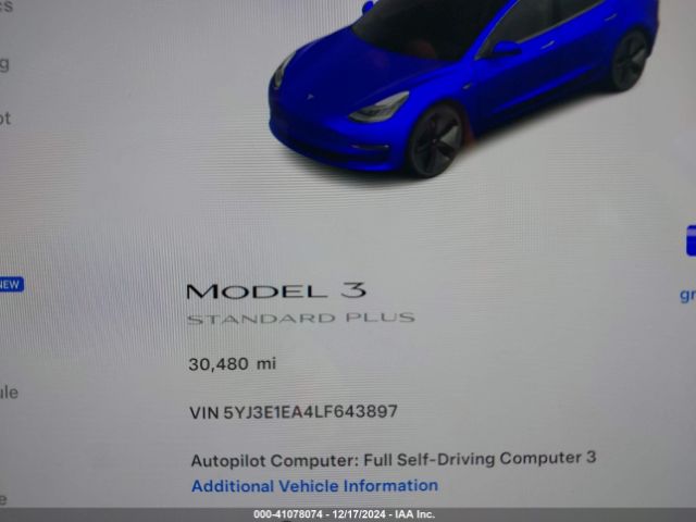 5YJ3E1EA4LF643897 Tesla Model 3 Standard Range Plus Rear-wheel Drive/standard Range Rear-wheel Drive
