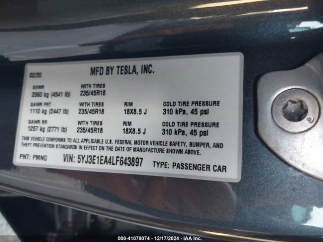 5YJ3E1EA4LF643897 Tesla Model 3 Standard Range Plus Rear-wheel Drive/standard Range Rear-wheel Drive