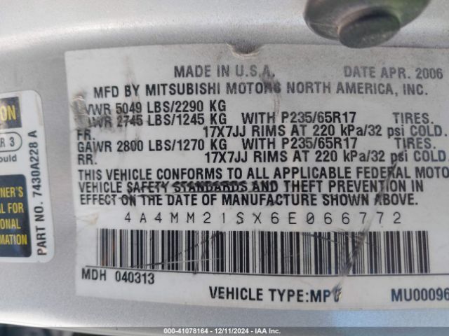 2006 MITSUBISHI ENDEAVOR 4A4MM21SX6E066772 Photo 8