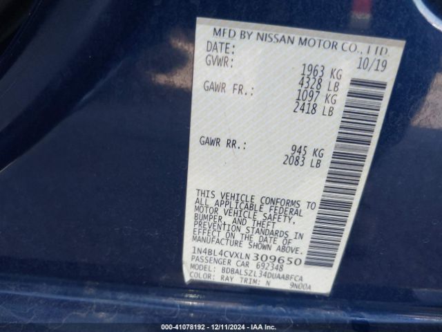 1N4BL4CVXLN309650 Nissan Altima Sr Fwd