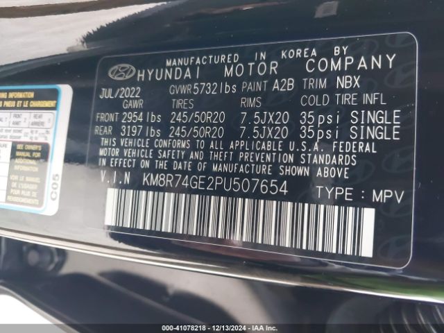 KM8R74GE2PU507654 Hyundai Palisade Calligraphy