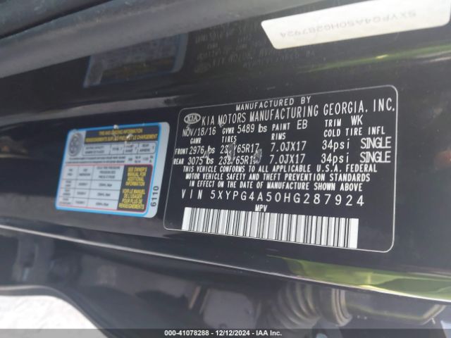 5XYPG4A50HG287924 KIA Sorento 3.3l Lx