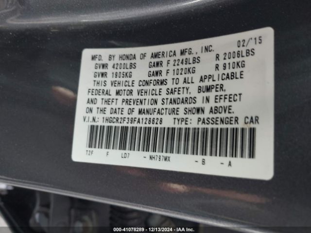 1HGCR2F39FA128628 Honda ACCORD LX