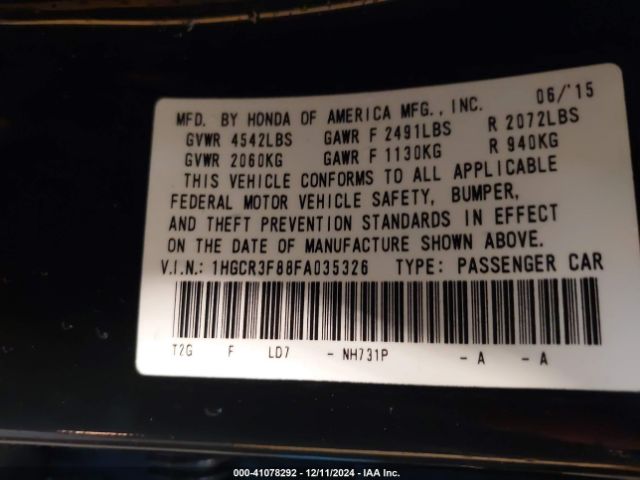 1HGCR3F88FA035326 Honda Accord Ex-l V-6