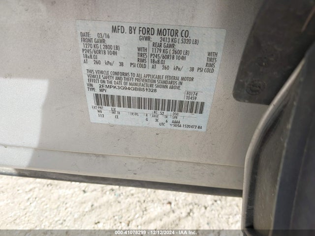 Ford EDGE SE 2016 2FMPK3G94GBB51328 Image 9