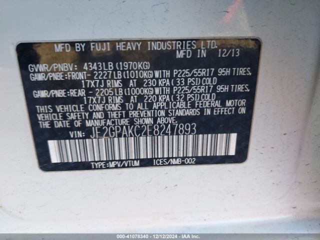 JF2GPAKC2E8247893 Subaru Xv Crosstrek 2.0i Limited