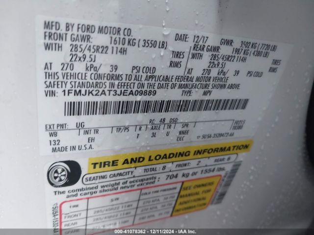 1FMJK2AT3JEA09889 Ford Expedition Max Limited