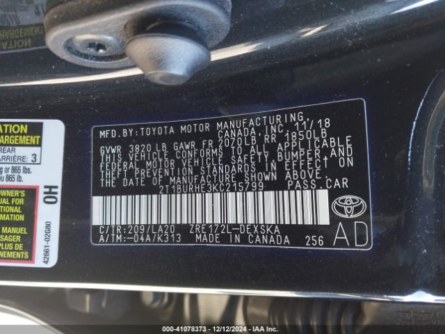 2T1BURHE3KC215799 Toyota Corolla Xse