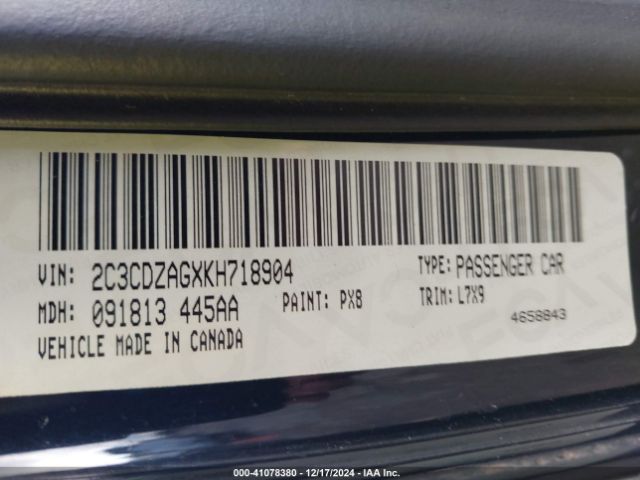 2C3CDZAGXKH718904 Dodge Challenger Sxt