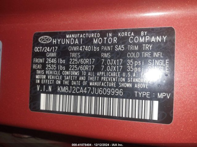 KM8J2CA47JU609996 Hyundai TUCSON SE