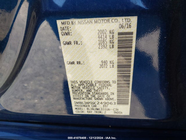 1N4BL3AP1GC249063 Nissan Altima 3.5 Sr