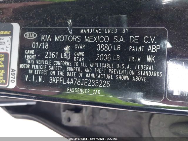 3KPFL4A78JE235226 KIA FORTE S