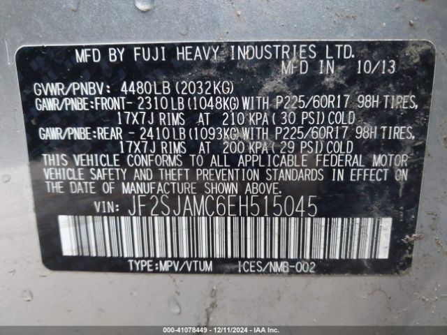 JF2SJAMC6EH515045 Subaru Forester 2.5i Touring