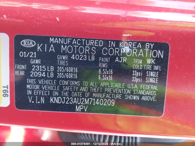 KNDJ23AU2M7140209 KIA SOUL LX