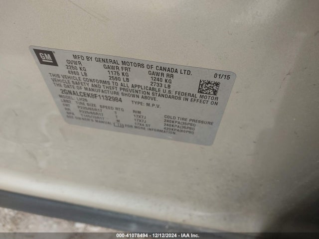 Chevrolet Equinox 2lt 2015 2GNALCEK8F1132984 Image 9