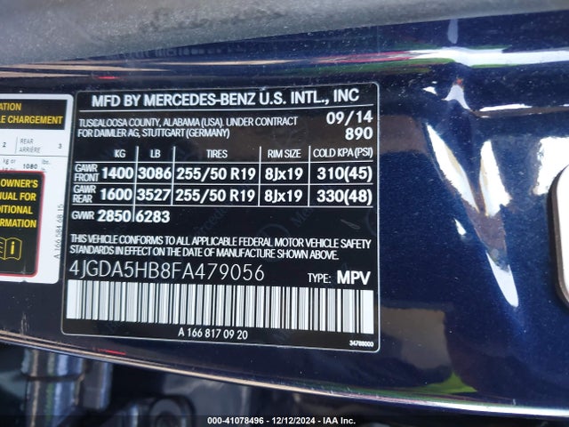 4JGDA5HB8FA479056 Mercedes-Benz Ml 350 4matic