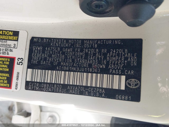 4T1B61HK9JU118363 Toyota CAMRY XSE