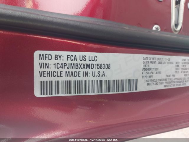 1C4PJMBXXMD158308 Jeep Cherokee Trailhawk 4x4
