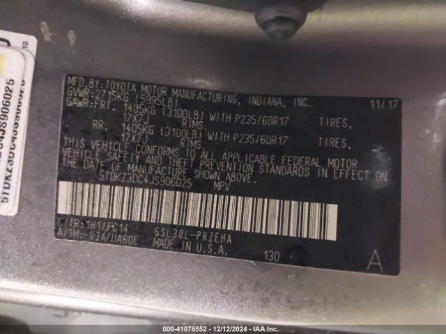 5TDKZ3DC4JS906025 Toyota Sienna Le 8 Passenger