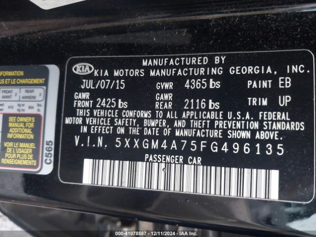 5XXGM4A75FG496135 KIA Optima Lx