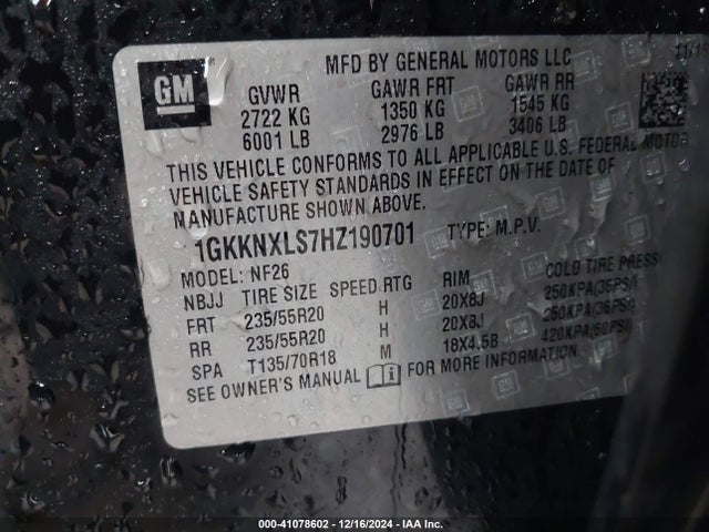 1GKKNXLS7HZ190701 GMC Acadia Denali