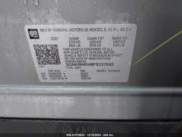 3GNKBHR48PS137043 Chevrolet Blazer Awd 2lt