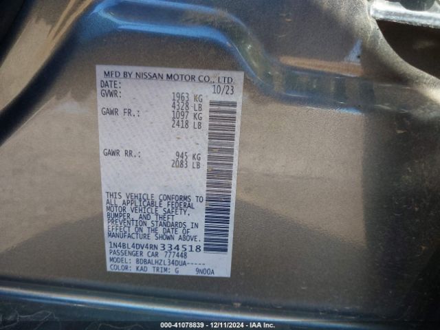 1N4BL4DV4RN334518 Nissan Altima Sv Fwd