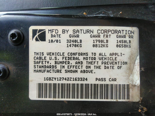 Aukcja sprzedaży 2002 Saturn S-series Sc2, vin: 1G8ZY12742Z163324, numer aukcji: 41078873