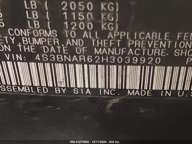 4S3BNAR62H3039920 Subaru Legacy 2.5i Sport