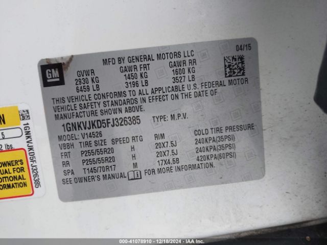 1GNKVJKD5FJ326385 Chevrolet Traverse Ltz