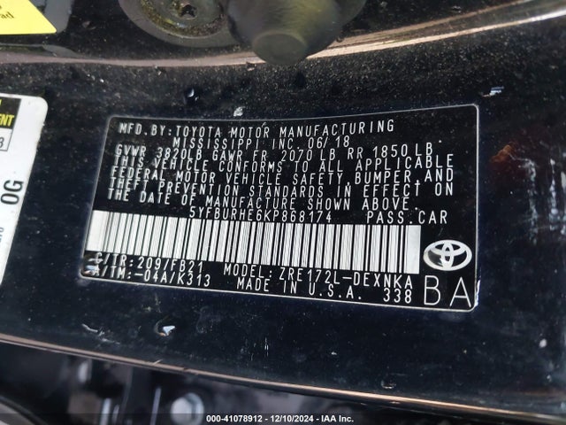 Toyota COROLLA LE 2019 5YFBURHE6KP868174 Image 9