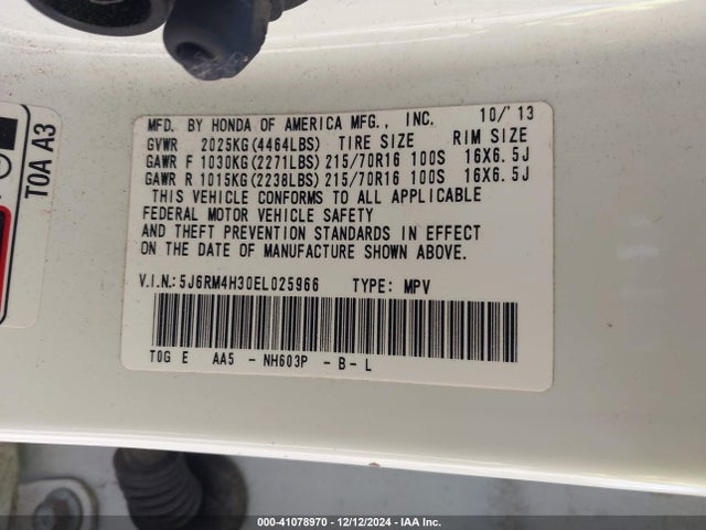 Honda CR-V LX 2014 5J6RM4H30EL025966 Image 9