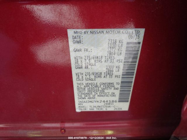 5N1AZ2MG7FN244586 Nissan MURANO SL