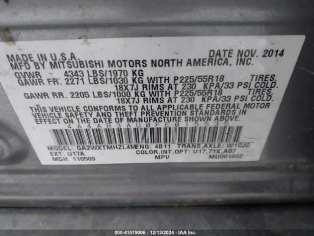 4A4AR3AU0FE015535 Mitsubishi Outlander Sport Es
