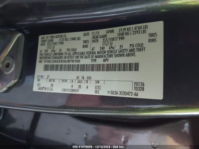 1FMCU9GX5GUB76100 Ford ESCAPE SE