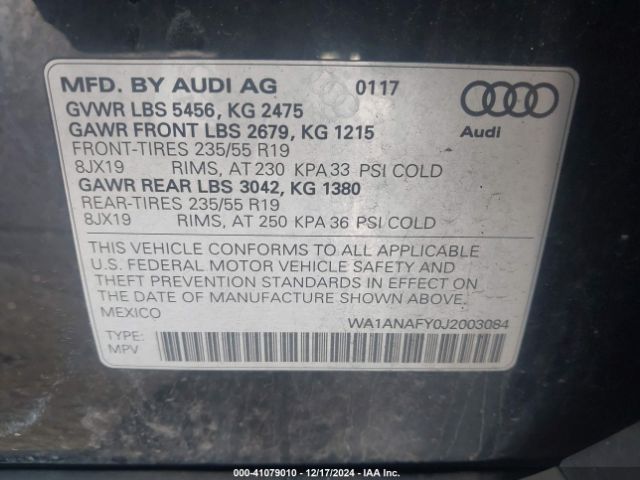 WA1ANAFY0J2003084 Audi Q5 2.0t Premium/2.0t Tech Premium