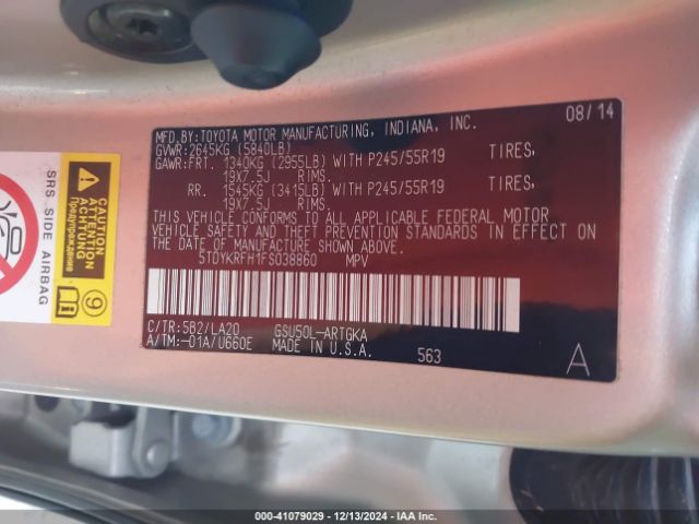 5TDYKRFH1FS038860 Toyota Highlander Limited V6
