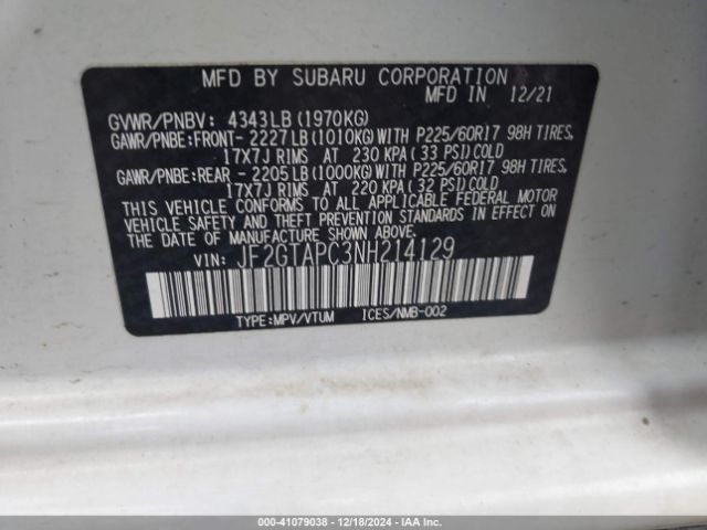 JF2GTAPC3NH214129 Subaru Crosstrek Premium