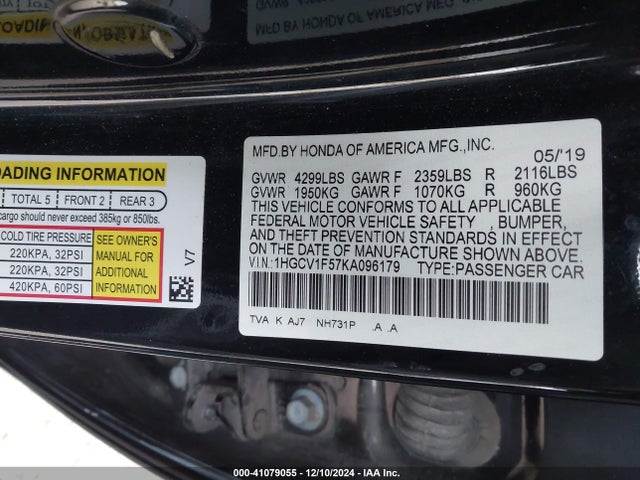 Honda Accord Ex-l 2019 1HGCV1F57KA096179 Image 9