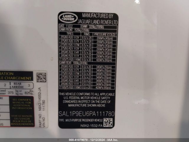 SAL1P9EU6PA111780 Land Rover Range Rover Sport Se