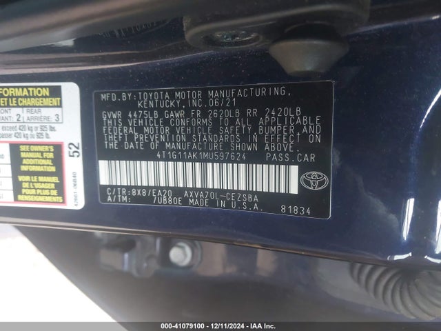 4T1G11AK1MU597624 Toyota CAMRY SE