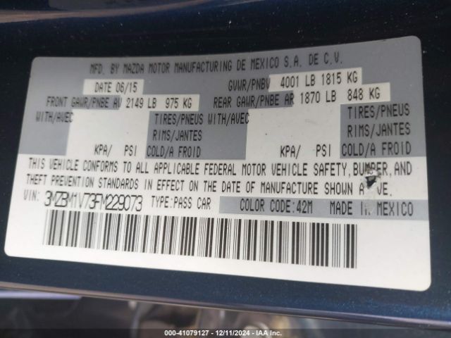 3MZBM1V73FM229073 Mazda Mazda3 I Touring